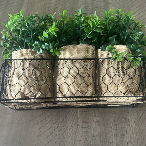 Other - Faux Boxwood and Burlap Trio in a Black Basket